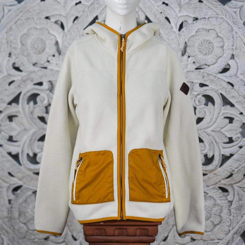 Burton Women’s Fleece Hooded Jacket XS Cream Mustard Zip-Up Cozy Outdoor - Picture 1 of 8